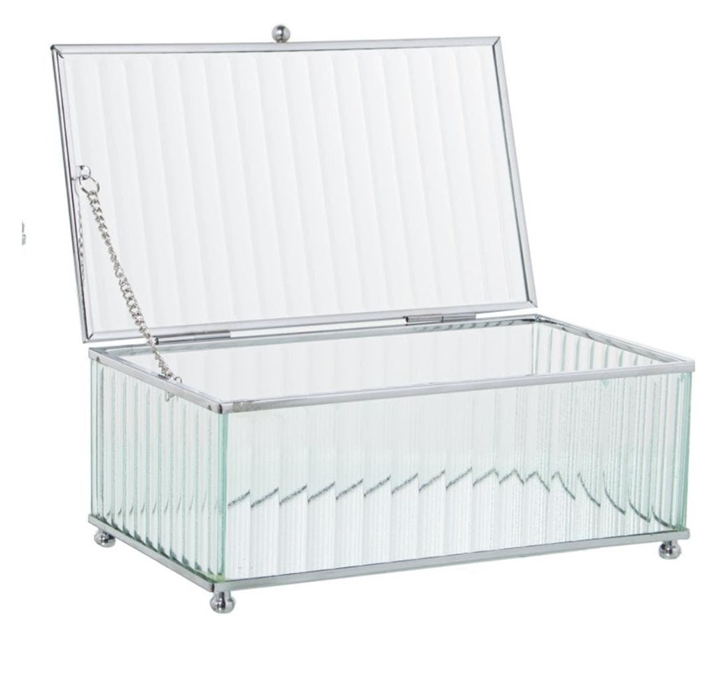 Foto 2 Caja joyero cristal/ metal plateado.