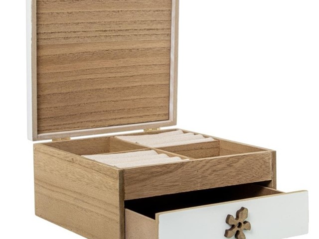 Caja joyero madera con cajón.