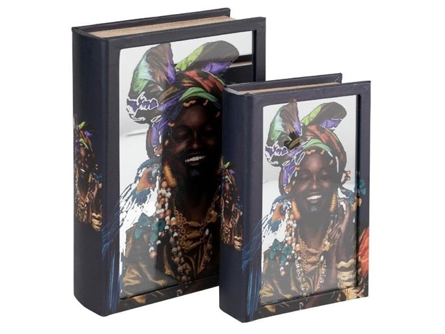 CAJA LIBRO AFRICANA pequeña con espejo.