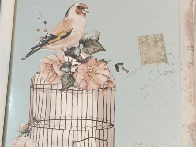 CAJA LIBRO GRANDE PÁJARO con espejo.