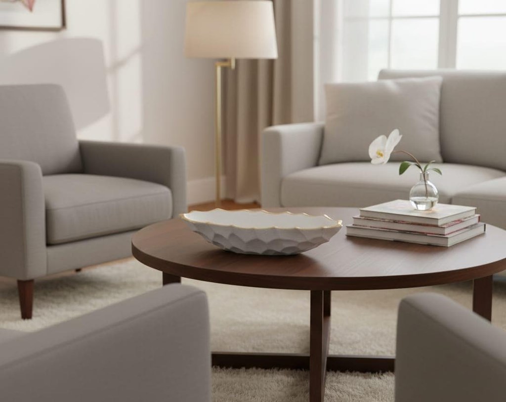 Foto 1 Centro cerámica blanco arena/dorado, 59cm.