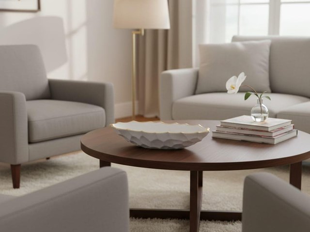 Centro cerámica blanco arena/dorado, 59cm.