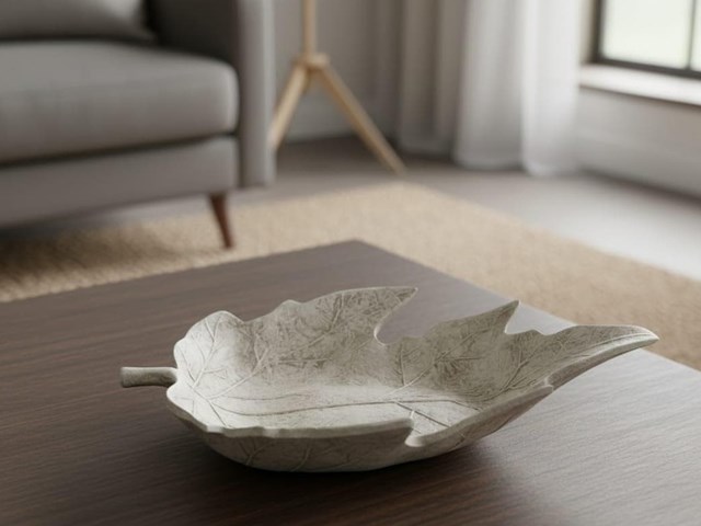 Centro de cerámica HOJA BEIGE, 53cm.