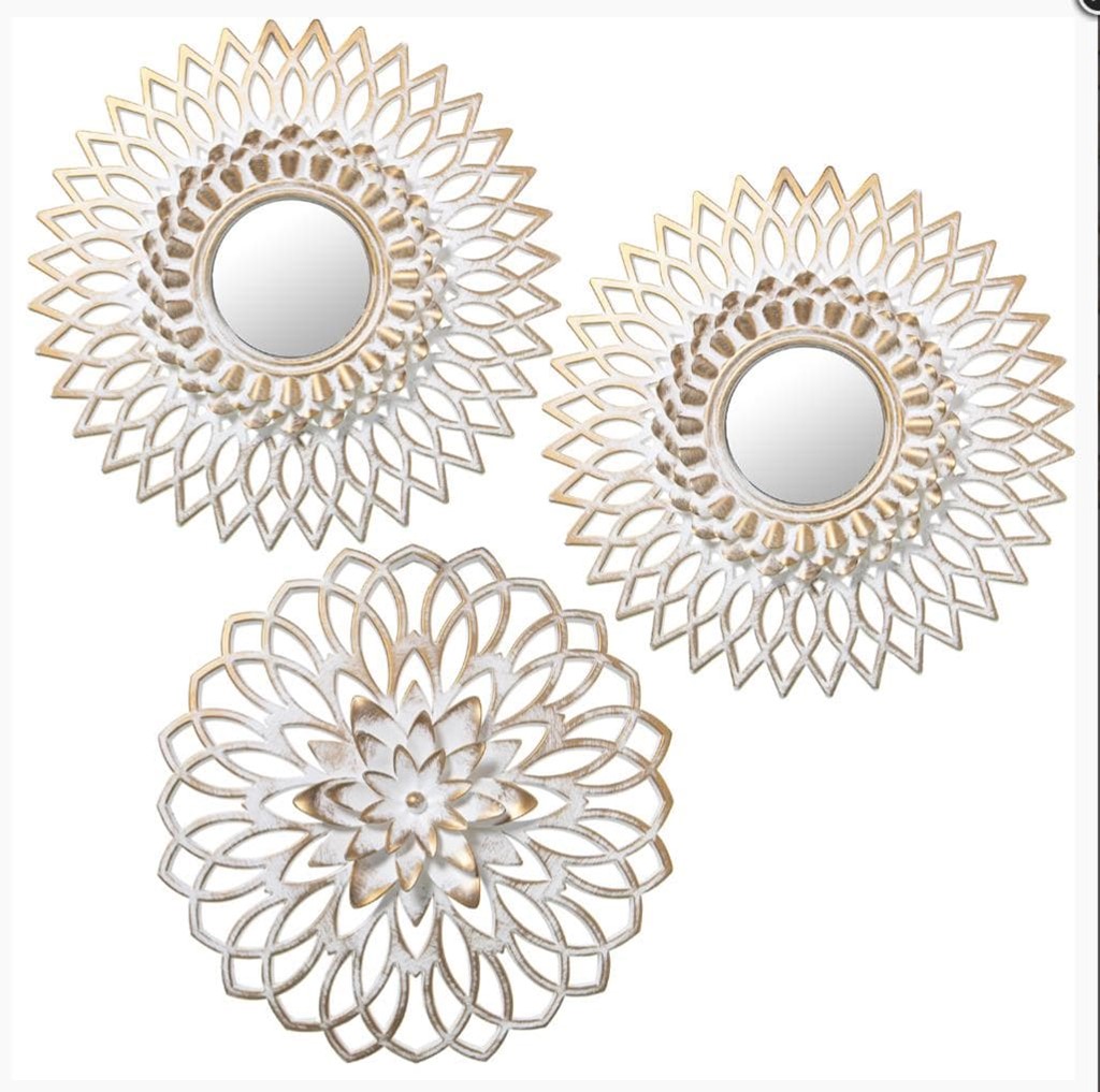 Foto 1 Conjunto de 2 ESPEJOS y FLOR blanco oro.