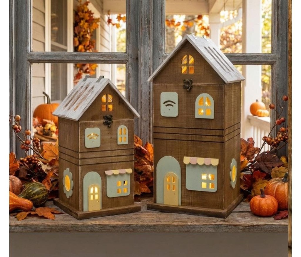 Foto 2 Conjunto de 2 FAROLES madera con LUZ, 44cm.