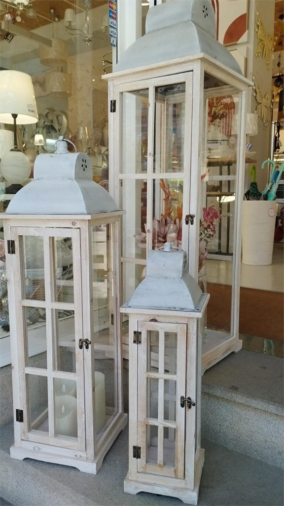 Foto 8 Conjunto de 3 FAROLES madera NATURAL y techo gris decapé, 110cm.