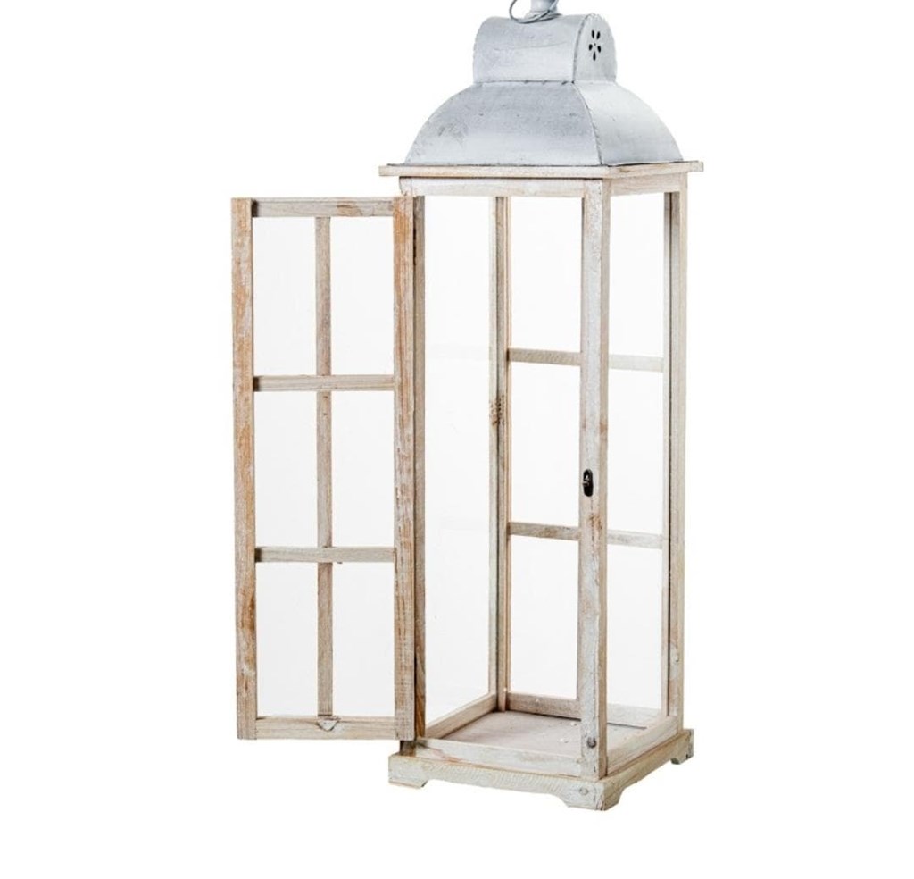 Foto 4 Conjunto de 3 FAROLES madera NATURAL y techo gris decapé, 110cm.