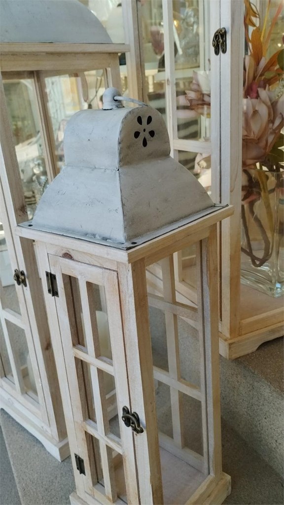 Foto 6 Conjunto de 3 FAROLES madera NATURAL y techo gris decapé, 110cm.