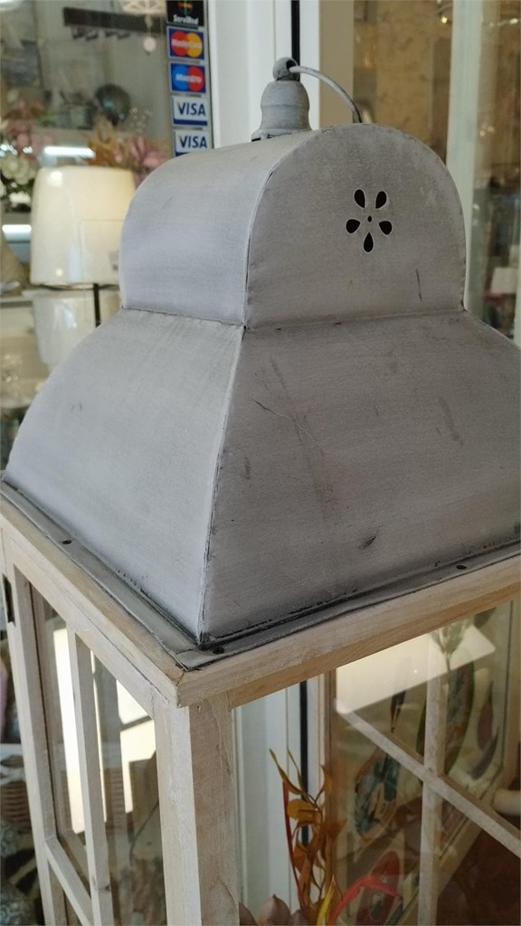 Foto 7 Conjunto de 3 FAROLES madera NATURAL y techo gris decapé, 110cm.