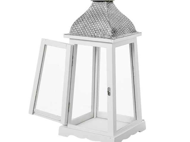 FAROL madera blanca y metal gris decapé, 49cm.
