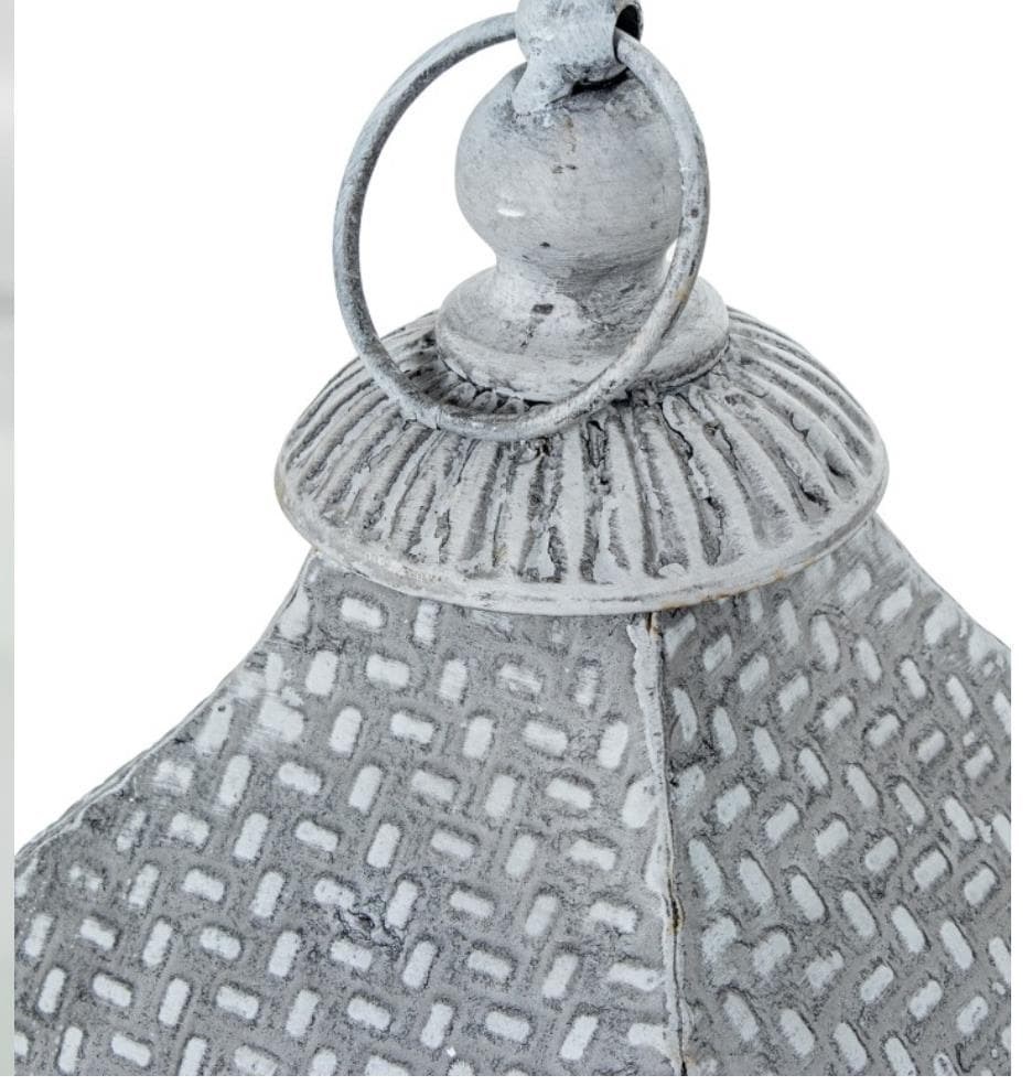 Foto 2 FAROL madera blanca y metal gris decapé, 49cm.