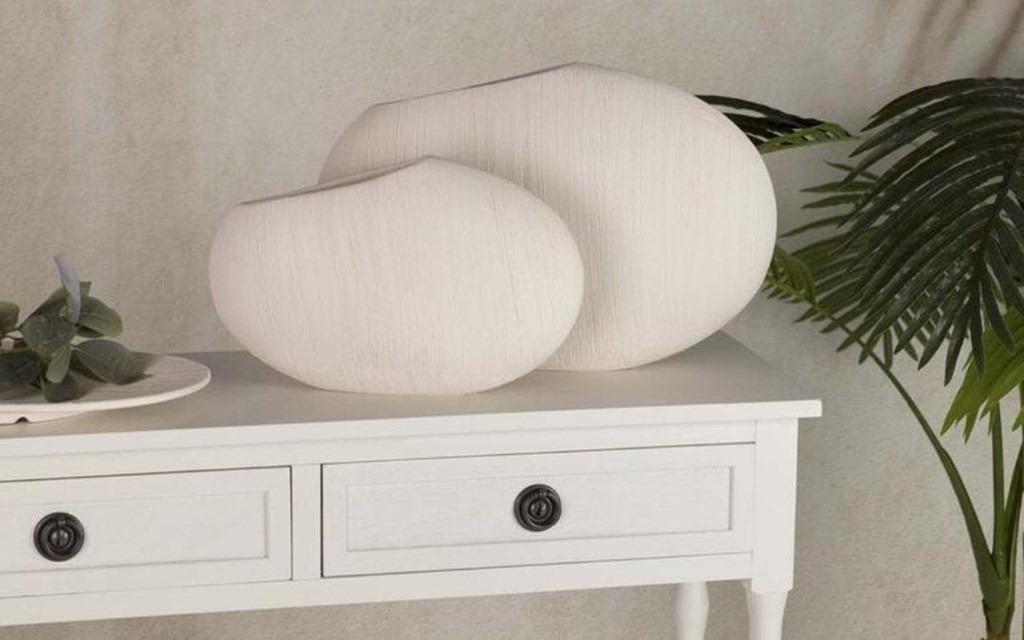 Foto 2 Jarrón cerámica oval BEIGE, 21cm.