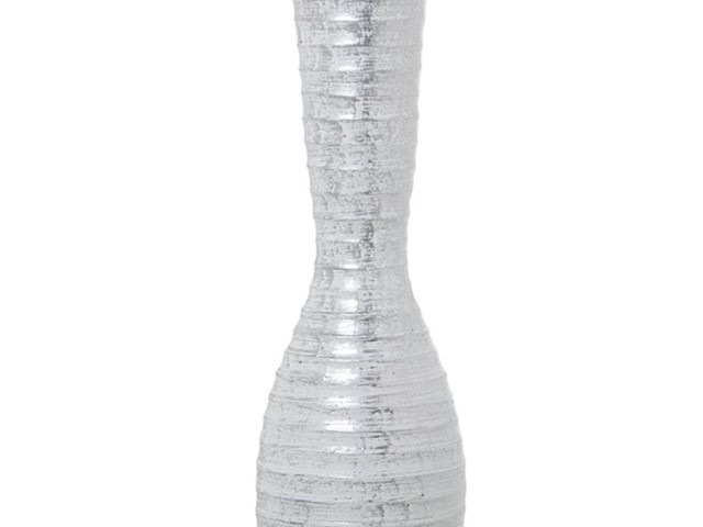 Jarrón cerámico PLATEADO RAYADO BLANCO, 70 cms.
