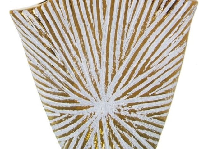 Jarrón de cerámica oro/blanco, 26cm.