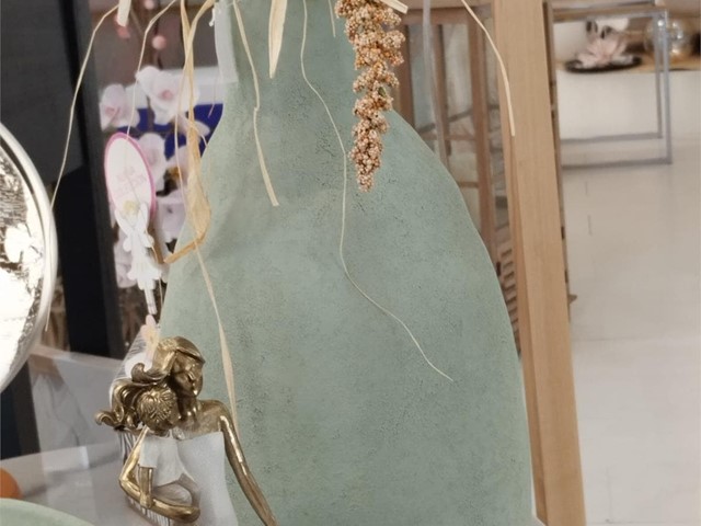 Jarrón de cerámica VERDE AGUA, 38cm.