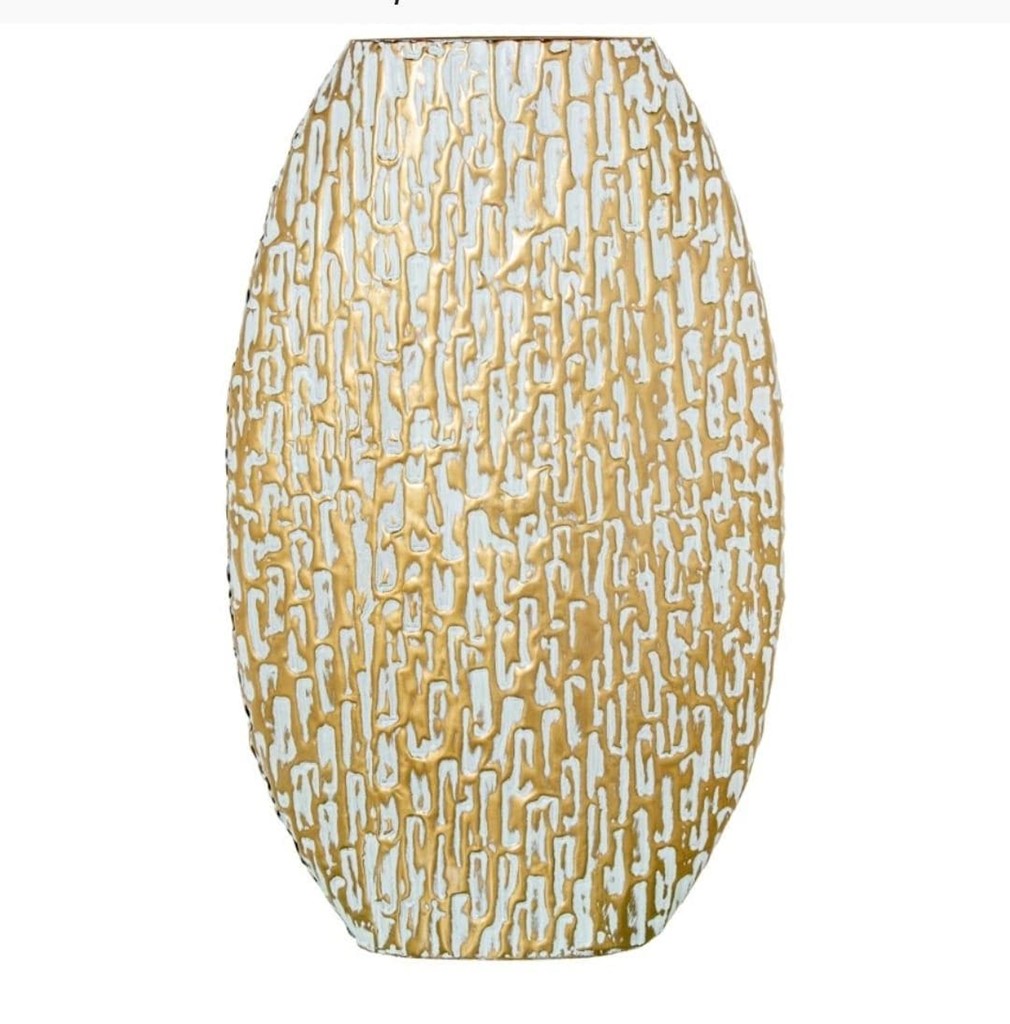 Foto 1 JARRÓN METAL BLANCO ORO, 50cms.