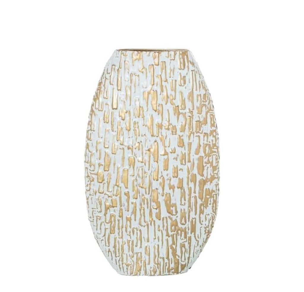 Foto 1 JARRÓN METAL BLANCO ORO, 61cms.