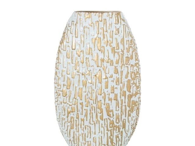 JARRÓN METAL BLANCO ORO, 61cms.