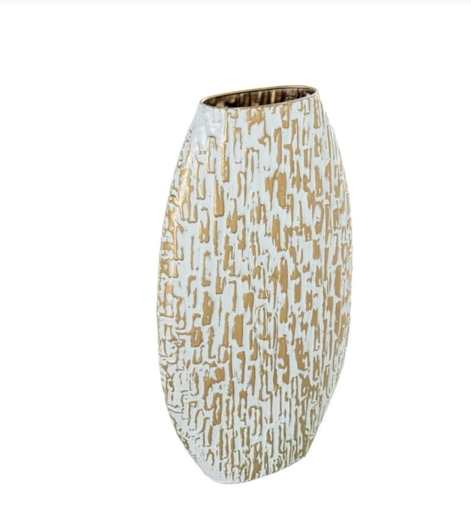 Foto 2 JARRÓN METAL BLANCO ORO, 61cms.