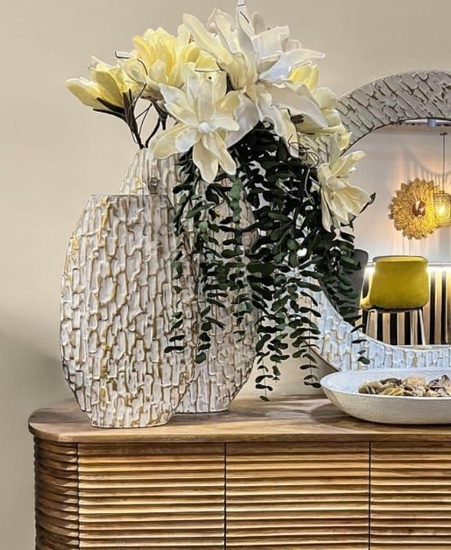 Foto 5 JARRÓN METAL BLANCO ORO, 61cms.