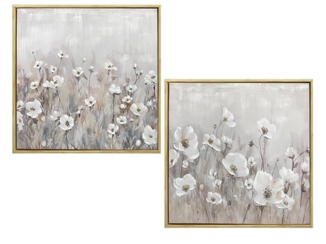 Pareja de cuadros FLORES marco natural, 60X60.