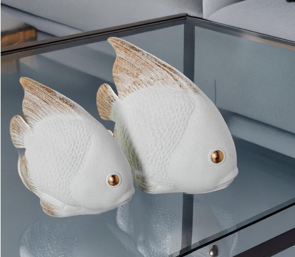 Foto 1 PECES cerámica blanco/dorado.