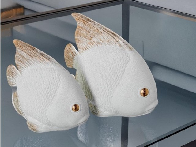 PECES cerámica blanco/dorado.