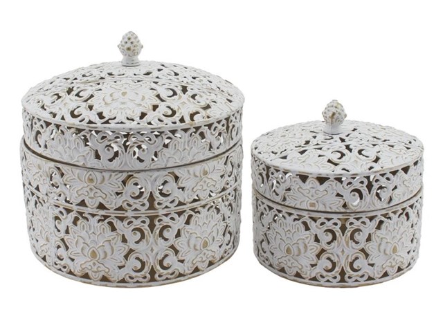 Set 2 cajas metal blanco oro.