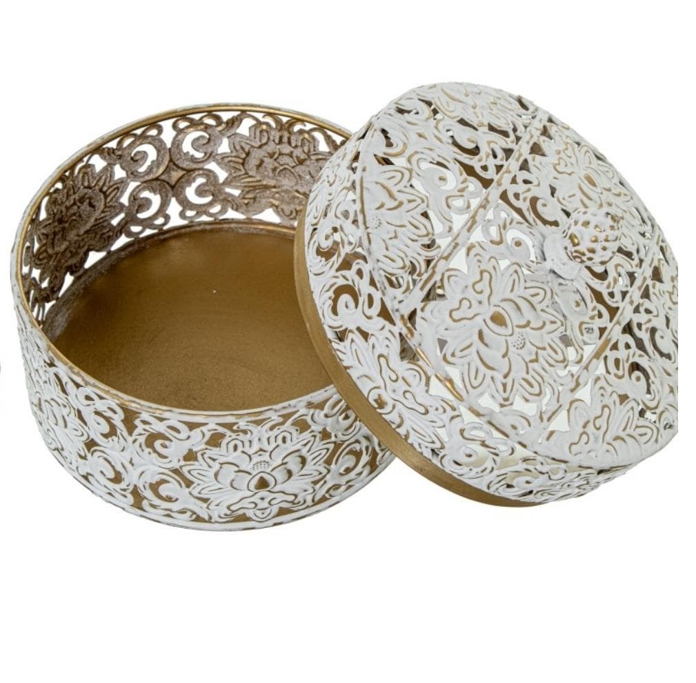 Foto 3 Set 2 cajas metal blanco oro.